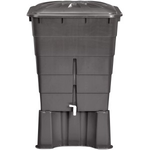 Barile per acqua piovana quadrato grigio grafite (300 l) con coperchio e rubinetto di Garantia.