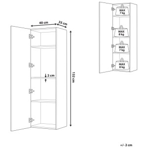 Pensile bagno Beliani Mataro grigio in MDF con 4 ripiani. Misure 132x40x35 cm, capacità di carico per ripiano.
