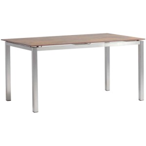 Tavolo Acamp Skye, 150x90 cm, con piano reversibile in HPL effetto cemento e ruggine e telaio in acciaio inox.