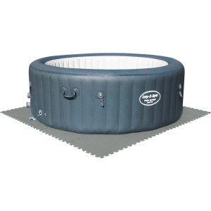 Ensemble de dalles de protection de sol de piscine Flowclear grises (9 pièces) sous une piscine Lay-Z-Spa.