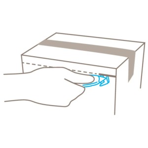 Illustrazione: mano che utilizza il coltello di sicurezza Martor Secumax 150 per aprire una scatola di cartone.