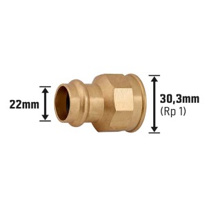 Raccordo di transizione in bronzo rosso, 22 mm x 30,3 mm (Rp 1), per riscaldamento, acqua, solare.