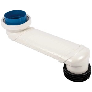Raccord WC excentré DN 100, plastique blanc, pour connecter WC et tuyau d'évacuation.