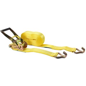 Sangle d'arrimage jaune, 2 pièces, 8 m de long, 5 cm de large, avec cliquet et crochets.