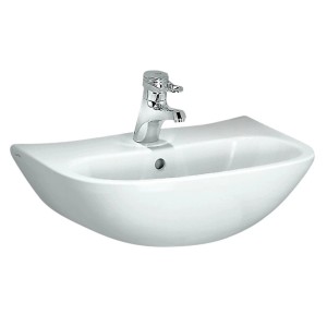 Lavabo standard Laufen Objekt blanc, rond, 60x46 cm, avec robinet.