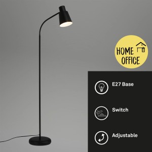 Lampadaire noir Brilo, 128 cm de haut, pour ampoules E27, design moderne.