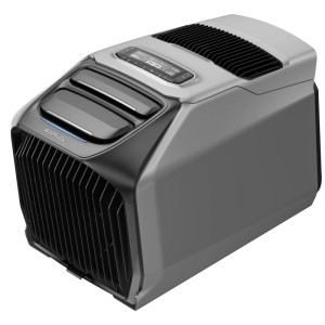 Climatiseur portable Ecoflow Wave 3 gris/noir avec affichage numérique et bouches d'aération réglables.