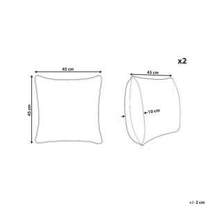 Coussins de jardin Beliani Poggio, lot de 2, beige motif végétal, 45x45 cm, dessin détaillé avec dimensions.