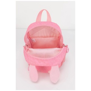 Offener, rosa Kinderrucksack Marky mit Punkten und Hasenohren.