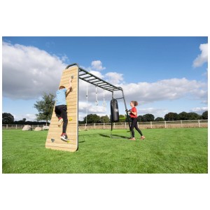 Exit Toys GetSet Monkeybar MB300: Set gioco e fitness con parete da arrampicata, sbarre e sacco da boxe.