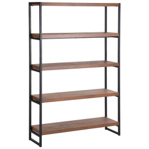 Étagère Beliani Tifton marron foncé avec 4 étagères et cadre en métal noir. Bibliothèque style industriel.