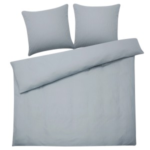 Set biancheria da letto Beliani Avondale grigio in raso di cotone con motivo a righe, composto da copripiumino e federe.