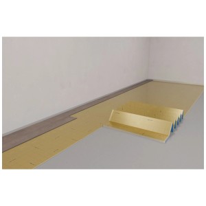 Installation de la sous-couche acoustique Selit Selitbloc Pro+ sous un sol stratifié pour une protection sonore optimale.