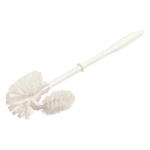 Brosse WC blanche avec nettoyeur de rebord pour un nettoyage en profondeur.