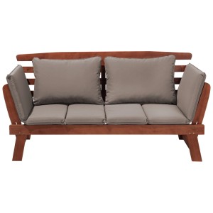 Beliani banc de jardin Portici, 2 places en bois d'eucalyptus avec coussins taupe.