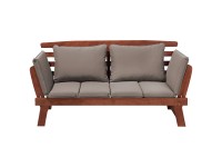 Beliani Gartenbank Portici 2-Sitzer Eukalyptusholz Dunkelbraun / Auflagen Taupe