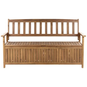Banc de jardin marron Beliani Sovana en acacia avec espace de rangement sous l'assise.