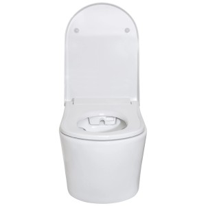Bidet Popo Dusche Pro 3.0 bianco con coperchio aperto e ceramica senza brida.