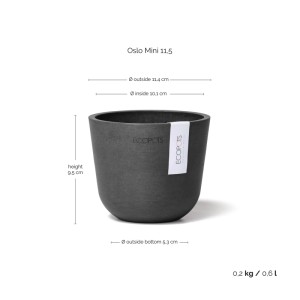 Pot de fleurs Ecopots Oslo Mini, gris foncé, 11,5x10cm. Idéal pour les plantes d'intérieur et de jardin.