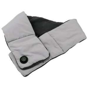 Sciarpa riscaldante wireless AddLiving grigia con pulsante di accensione. Scaldacollo elettrico portatile.
