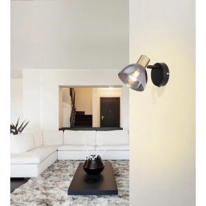 Globo Wandstrahler Jay, schwarz/bronzefarben, Ø 11 cm. LED-Spot mit Rauchglas und Metallelementen.