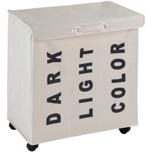 Cesto portabiancheria beige Wenko Trivo con coperchio, 3 scomparti e ruote. Capacità 116 litri.