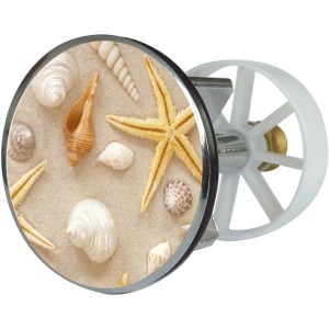 Tappo lavabo design spiaggia: stelle marine e conchiglie su sabbia, 38 mm