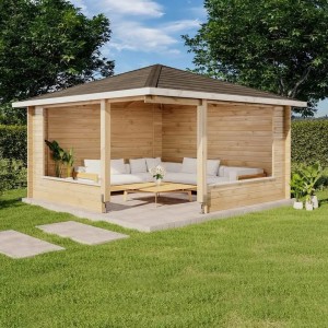 Gazebo da giardino a 5 lati in legno impregnato Maik-40 con area salotto in giardino.