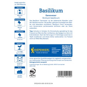 Sachet de graines de basilic Genoveser Kiepenkerl, graines d'herbes aromatiques.
