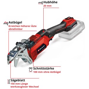 Einhell GE-GS 18/150 Li-Solo sega per potatura a batteria con supporto per rami e batteria. Ideale per segare rami.