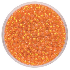 Orangefarbene Rocailles Glasperlen (2,6 mm) mit Silbereinzug, ideal zum Schmuckbasteln.