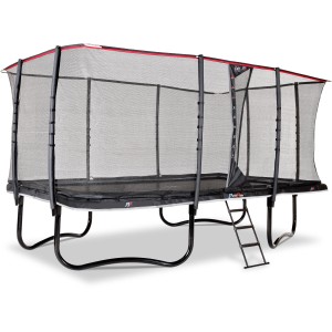 Trampolino da giardino rettangolare nero EXIT PeakPro 305x519 cm con rete di sicurezza e scala.