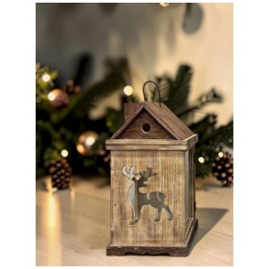 Laterne Hirsch Holz Braun 21 x 21 x 44 cm