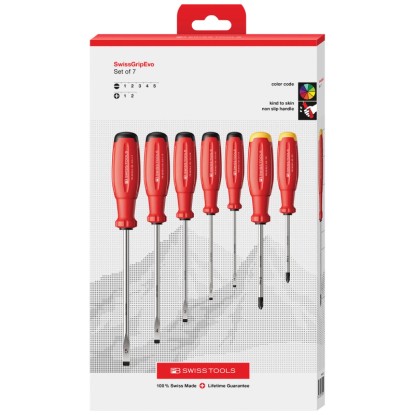 PB Swiss Tools Schraubenzieher-Set Evo H CBB Stahl Rot Gr. 5 / Gr. 1-2 / 7-tlg.