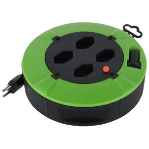 Enrouleur de câble Schönenberger, noir et vert, avec 4 prises T13 et câble de 7 m.