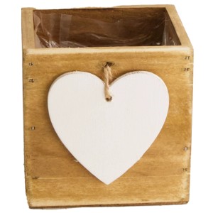 Fioriera DecoFinder in legno con cuore bianco, 10x10x10 cm. Decorazione rustica per piante.