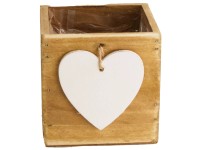 DecoFinder Pflanzgefäss mit Herz Holz Weiss 10 x 10 x 10 cm