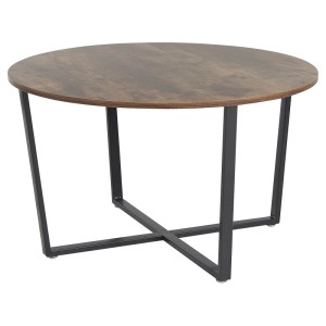 Tavolino da caffè rotondo Orick marrone scuro con struttura in metallo nero.