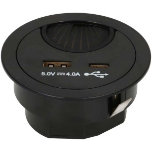 Passe-câble noir avec chargeur USB-A/C pour la gestion des câbles au bureau.