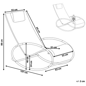 Schizzo della sedia a sdraio da giardino Beliani Campo verde lime con funzione dondolo e dimensioni.