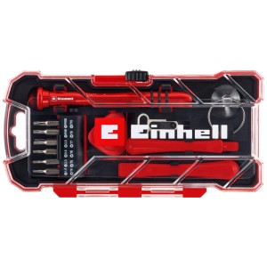 Kwb Kit de réparation smartphone 18 pièces avec tournevis, embouts, outils d'ouverture et ventouse dans une boîte rouge.