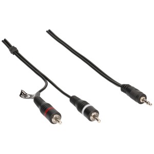 Adaptateur audio Schwaiger, 5m, noir, jack vers 2x RCA pour transmission audio.