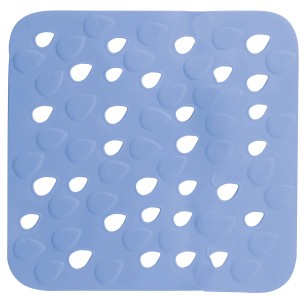 Tappetino per vasca blu Spirella Drops, 54x54 cm, in PVC con ventose per una maggiore sicurezza nella doccia.