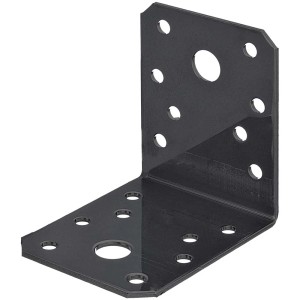 Équerre en acier noir galvanisé Sendzimir, 70x55x70 mm, avec trous de vis.