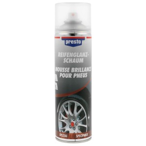 Presto Mousse brillance pneus 500ml pour des pneus brillants dans l'entretien auto.
