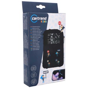 Cartrend Auto-Rückenlehnenschutz Kids Heroes, schwarz, mit Taschen und Verkehrszeichen-Motiven.