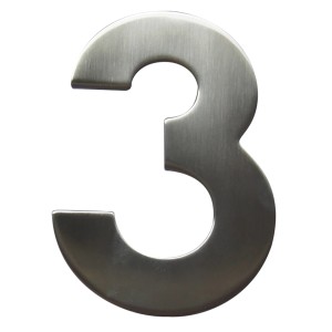 Numéro de maison '3' en acier inoxydable Alpertec, facile à installer.