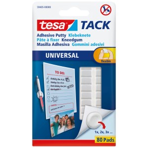 Tesa Tack Klebeknete Universal, 80 Stück, zum Befestigen leichter Objekte, wiederverwendbar.