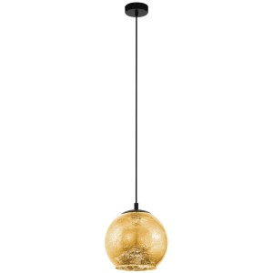 Lampada a sospensione Eglo Albaraccin in nero-oro con paralume in vetro rotondo per lampadine E27.