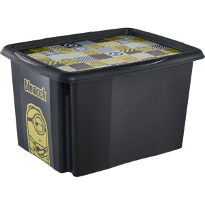 Contenitore nero Keeeper Karolina Minions, 30 l, con coperchio e motivo Minions.